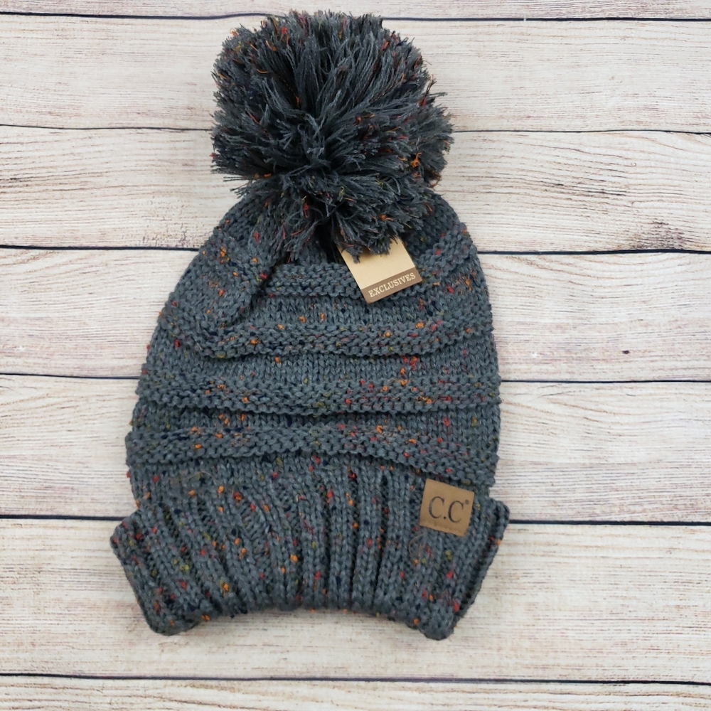 C.C flecked slouchy pom beanie